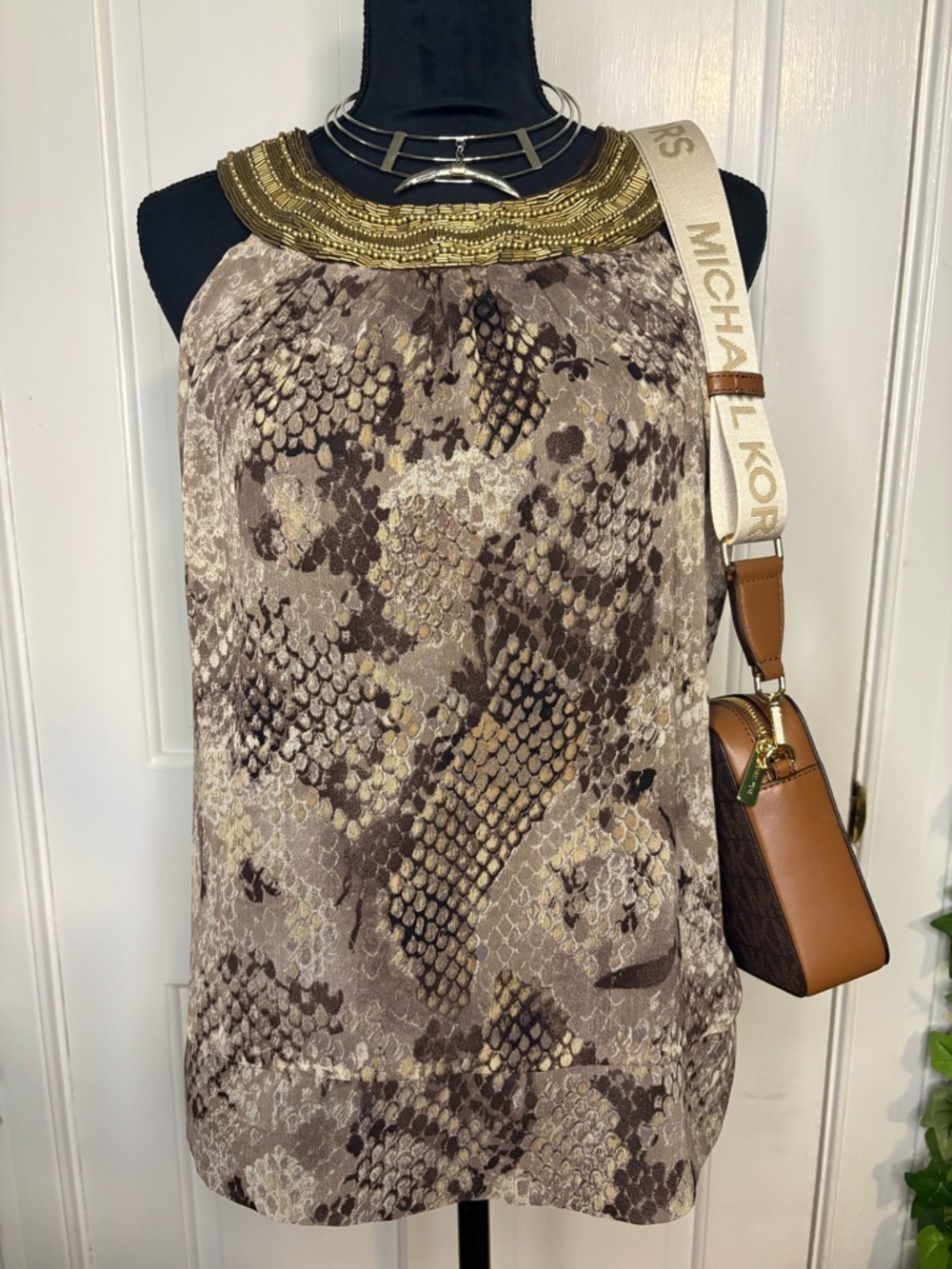 CATO Sleeveless Blouse with Gold/Bronze Accents